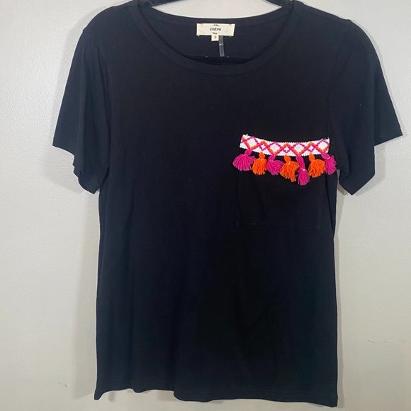 NWOT Entro Black Tee with Embellished Pocket - Picture 1 of 5